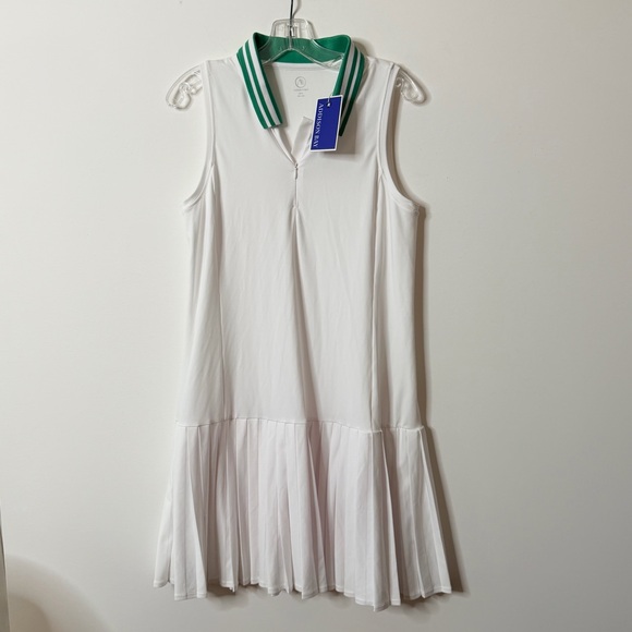 New ADDISON BAY Green Pique Performance Pleated Augusta Tennis Dress Sz LG $168 - Picture 2 of 7